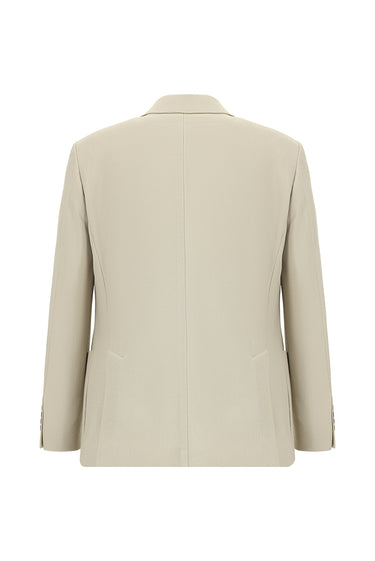 Ekru Slim Fit Dar Kesim Çizgili Beli Lastikli İpli Takım Elbise