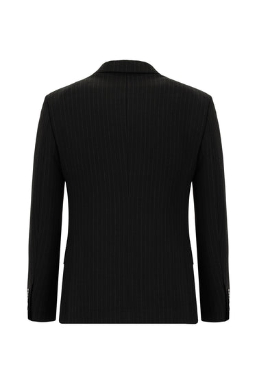 Siyah Super Slim Fit Ekstra Dar Kesim Çizgili Beli Lastikli İpli Kruvaze Takım Elbise