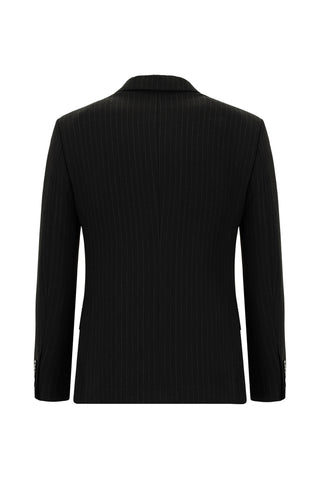 Siyah 7 Drop Super Slim Fit Eksra Dar Kesim Çizgili Beli Lastikli İpli Kruvaze Takım Elbise