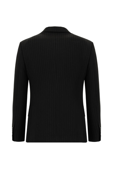 Siyah 7 Drop Super Slim Fit Eksra Dar Kesim Çizgili Beli Lastikli İpli Kruvaze Takım Elbise