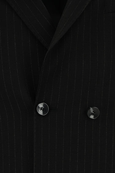 Siyah Super Slim Fit Ekstra Dar Kesim Çizgili Beli Lastikli İpli Kruvaze Takım Elbise