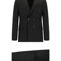 Koyu Füme Super Slim Fit Ekstra Dar Kesim Çizgili Beli Lastikli İpli Kruvaze Takım Elbise