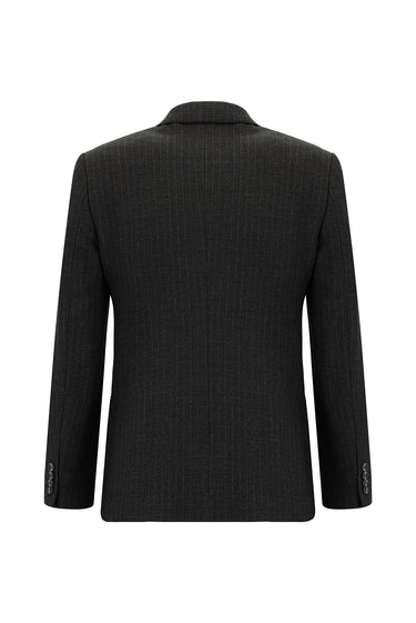 Koyu Füme Super Slim Fit Ekstra Dar Kesim Çizgili Beli Lastikli İpli Kruvaze Takım Elbise