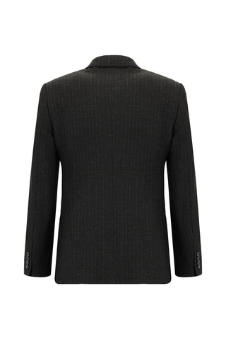 Koyu Füme 7 Drop Super Slim Fit Eksra Dar Kesim Çizgili Beli Lastikli İpli Kruvaze Takım Elbise