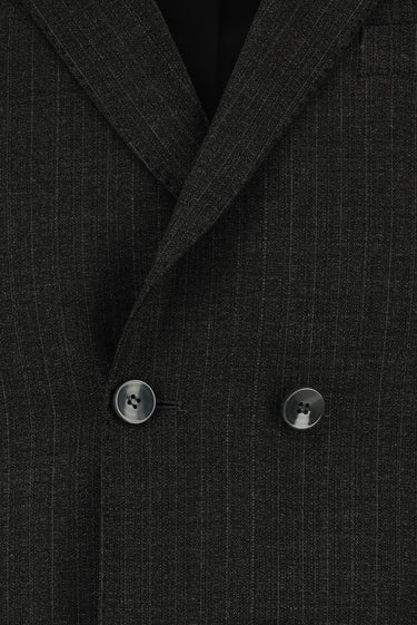 Koyu Füme Super Slim Fit Ekstra Dar Kesim Çizgili Beli Lastikli İpli Kruvaze Takım Elbise