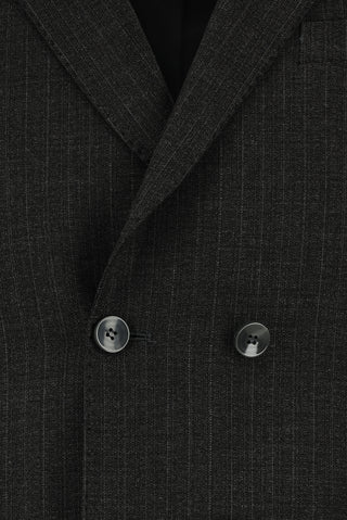 Koyu Füme 7 Drop Super Slim Fit Eksra Dar Kesim Çizgili Beli Lastikli İpli Kruvaze Takım Elbise