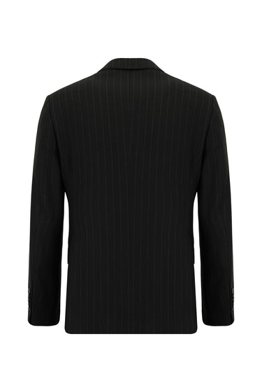 Siyah Regular Fit Çizgili Kruvaze Takım Elbise