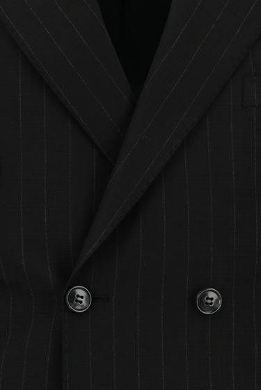 Siyah Regular Fit Çizgili Kruvaze Takım Elbise