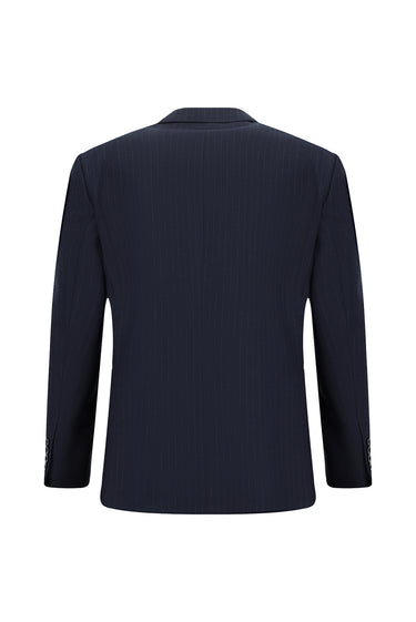 Koyu Lacivert Relaxed Fit Rahat Kesim Klasik Çizgili Takım Elbise