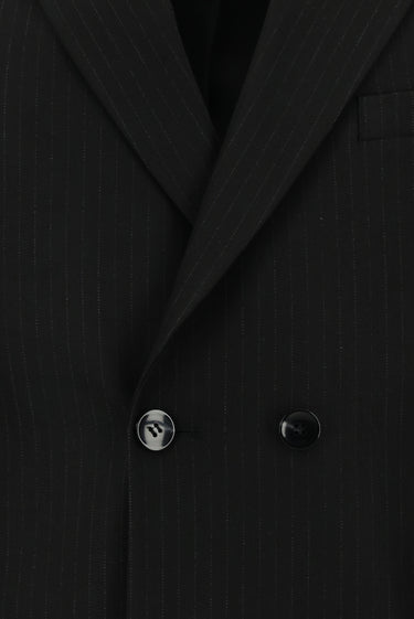 Siyah Regular Fit Çizgili Kruvaze Takım Elbise