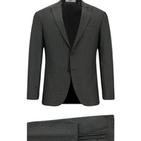 Koyu Füme 7 Drop Super Slim Fit Eksra Dar Kesim Çizgili Takım Elbise