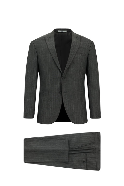 Koyu Füme 7 Drop Super Slim Fit Eksra Dar Kesim Çizgili Takım Elbise