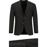 Koyu Antrasit 7 Drop Super Slim Fit Eksra Dar Kesim Çizgili Takım Elbise