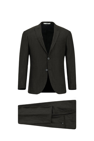Koyu Antrasit 7 Drop Super Slim Fit Eksra Dar Kesim Çizgili Takım Elbise