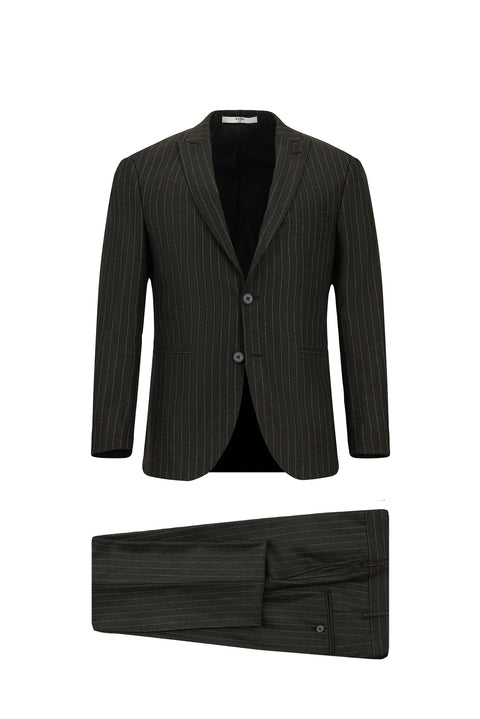 Koyu Antrasit 7 Drop Super Slim Fit Eksra Dar Kesim Çizgili Takım Elbise