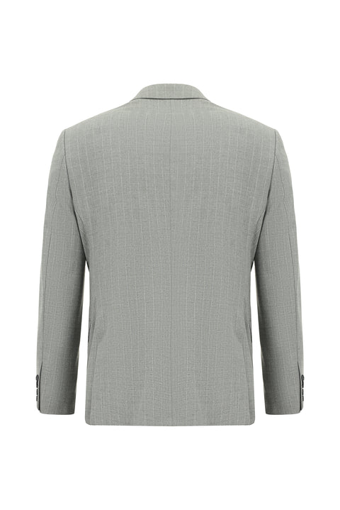 Orta Gri 7 Drop Slim Fit Dar Kesim Çizgili Kruvaze Takım Elbise