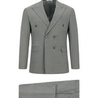 Orta Füme Slim Fit Dar Kesim Çizgili Kruvaze Takım Elbise