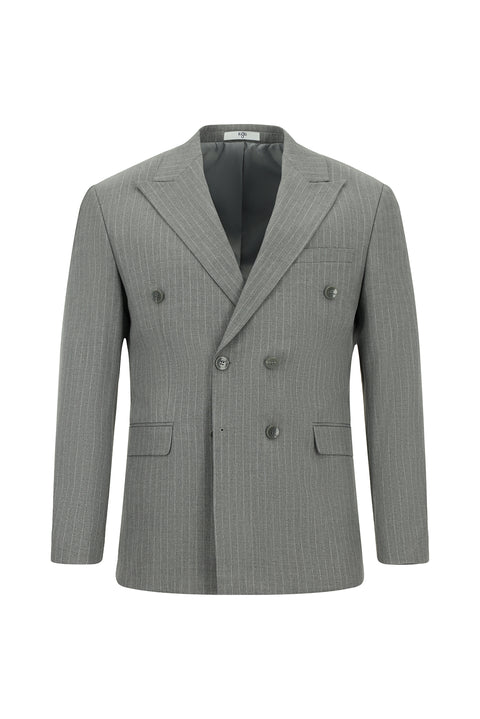 Medium Gray 7 Drop Slim Fit Striped Double-Breasted Suit