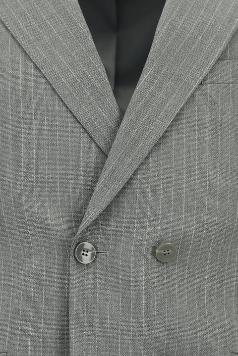 Medium Gray 7 Drop Slim Fit Striped Double-Breasted Suit