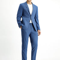 İndigo Super Slim Fit Ekstra Dar Kesim Çizgili Beli Lastikli İpli Gofre Takım Elbise