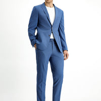 İndigo 7 Drop Super Slim Fit Eksra Dar Kesim Çizgili Beli Lastikli İpli Gofre Takım Elbise