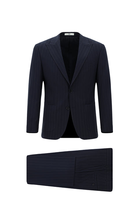 Koyu Lacivert 6 Drop Regular Fit Standart Kesim Çizgili Takım Elbise