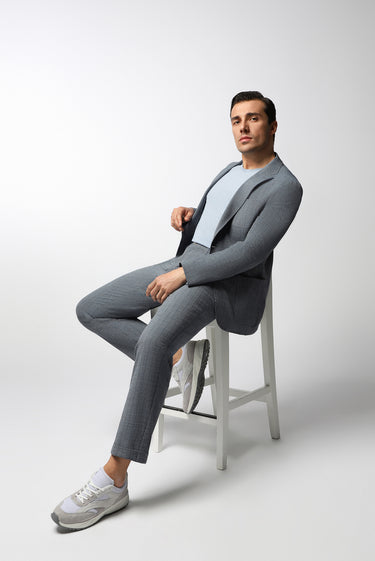 Orta Lacivert Regular Fit Desenli Takım Elbise