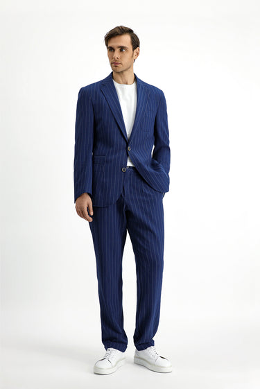 Koyu Lacivert Regular Fit Desenli Takım Elbise