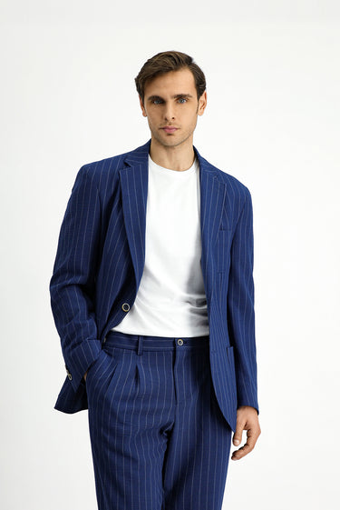 Koyu Lacivert Regular Fit Desenli Takım Elbise