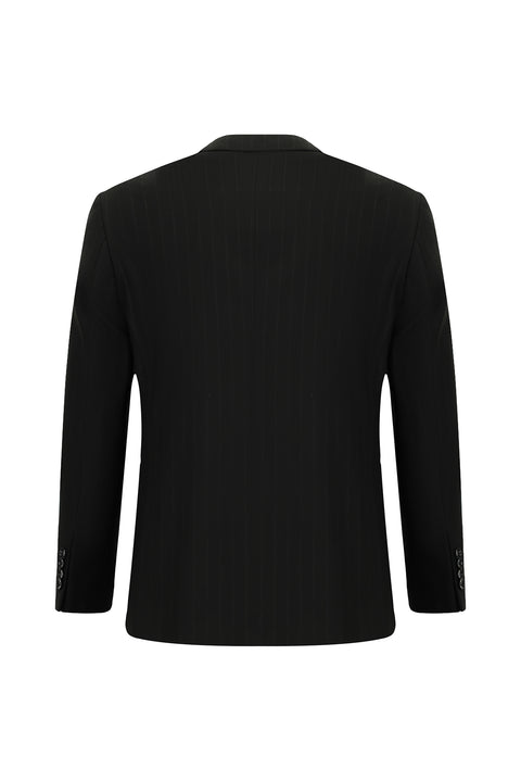 Siyah 4 Drop Relaxed Fit Rahat Kesim Çizgili Takım Elbise