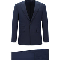Orta Lacivert 7 Drop Super Slim Fit Eksra Dar Kesim Çizgili Takım Elbise