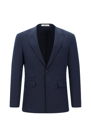 Orta Lacivert 7 Drop Super Slim Fit Eksra Dar Kesim Çizgili Takım Elbise