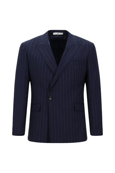 Koyu Lacivert Slim Fit Dar Kesim Çizgili İtalyan Kesim Kruvaze Takım Elbise