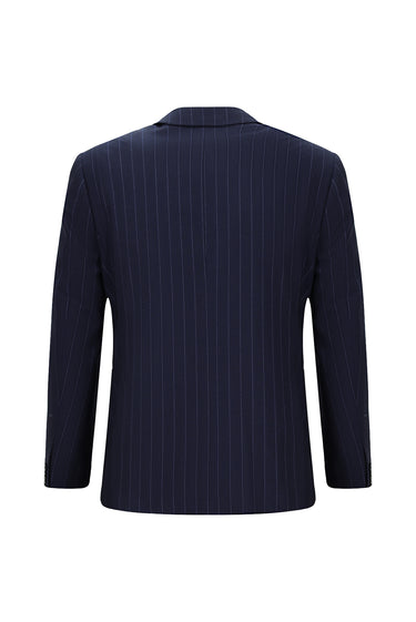 Koyu Lacivert Slim Fit Dar Kesim Çizgili İtalyan Kesim Kruvaze Takım Elbise