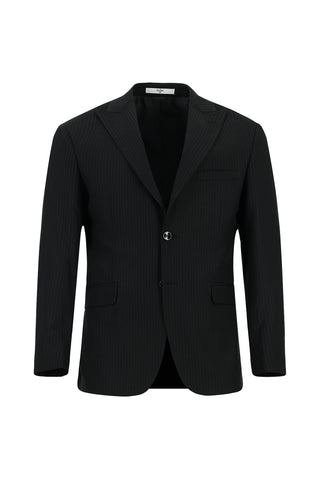 Siyah 6 Drop Regular Fit Standart Kesim Çizgili Pileli Takım Elbise