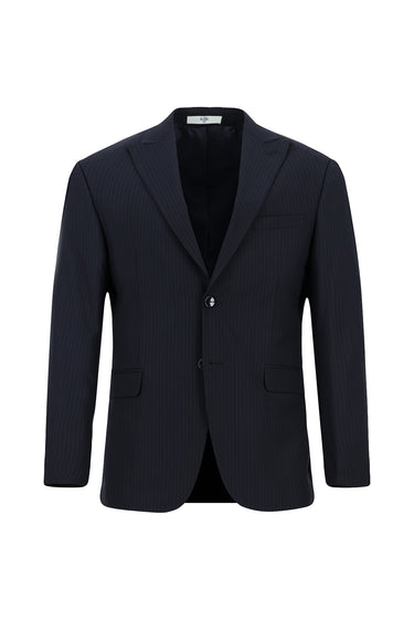 Koyu Lacivert Regular Fit Çizgili Klasik Pileli Takım Elbise
