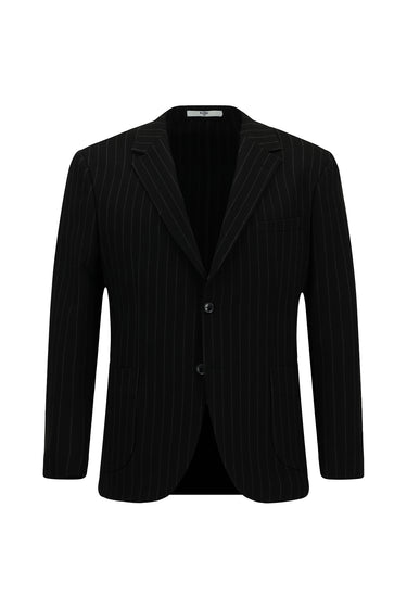 Siyah Slim Fit Dar Kesim Çizgili Beli İpli Spor Takım Elbise