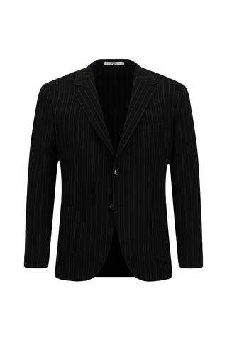 Siyah 7 Drop Slim Fit Dar Kesim Çizgili Beli İpli Spor Takım Elbise