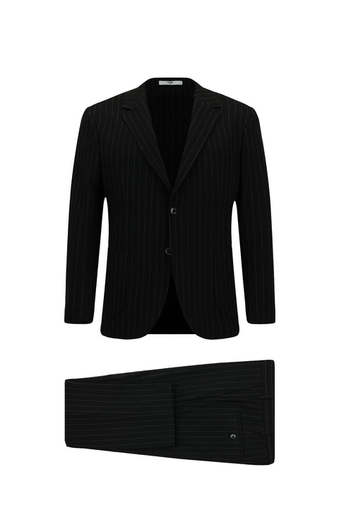 Black 7 Drop Slim Fit Striped Drawstring Waist Sport Suit