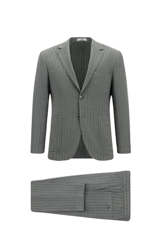 Açık Antrasit 7 Drop Slim Fit Dar Kesim Çizgili Beli İpli Spor Takım Elbise