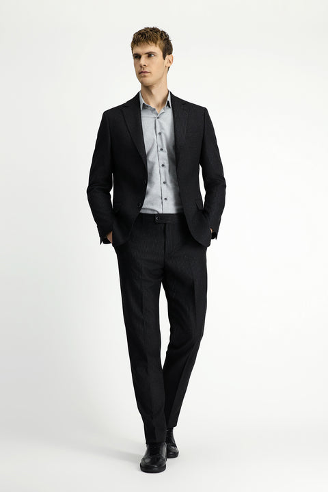 Black 6-Drop Regular Fit Standard Cut Striped Suit