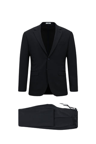 Orta Lacivert 8 Drop Long Slim Fit Uzun Dar Kesim Mono Yaka Beli Lastikli İpli Örme Likralı Esnek Çizgili Yarım Astar Takım Elbise