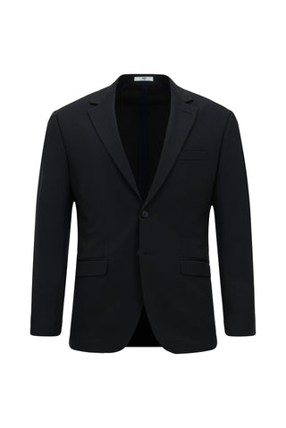 Orta Lacivert 8 Drop Long Slim Fit Uzun Dar Kesim Mono Yaka Beli Lastikli İpli Örme Likralı Esnek Çizgili Yarım Astar Takım Elbise