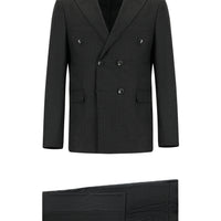 Koyu Füme 7 Drop Slim Fit Dar Kesim Çizgili Yünlü Kruvaze Takım Elbise