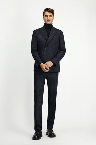 Marengo 7 Drop Slim Fit Dar Kesim Yünlü Çizgili Kruvaze Takım Elbise
