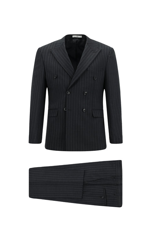 Marengo 7 Drop Slim Fit Narrow Cut Wool Striped Double-Breasted Suit