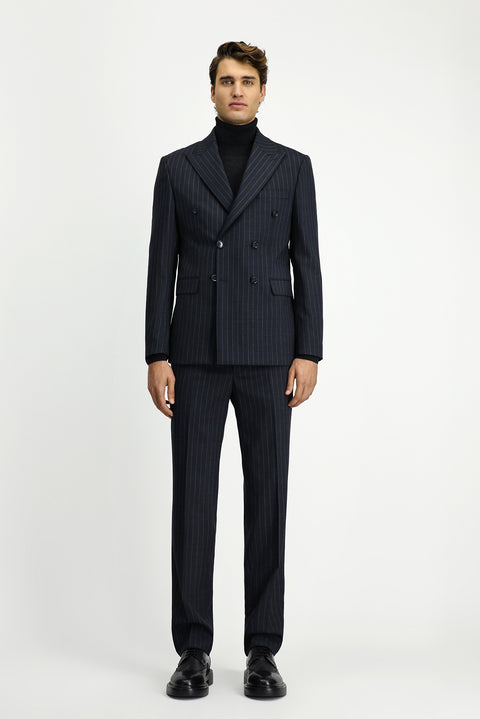 Marengo 7 Drop Slim Fit Narrow Cut Wool Striped Double-Breasted Suit