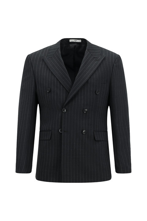 Marengo 7 Drop Slim Fit Narrow Cut Wool Striped Double-Breasted Suit