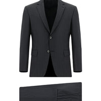 Koyu Füme Slim Fit Dar Kesim Yünlü Klasik Çizgili Takım Elbise