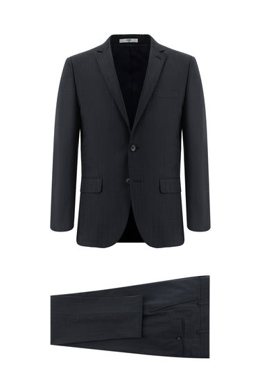Koyu Lacivert Super Slim Fit Ekstra Dar Kesim Yünlü Klasik Çizgili Takım Elbise